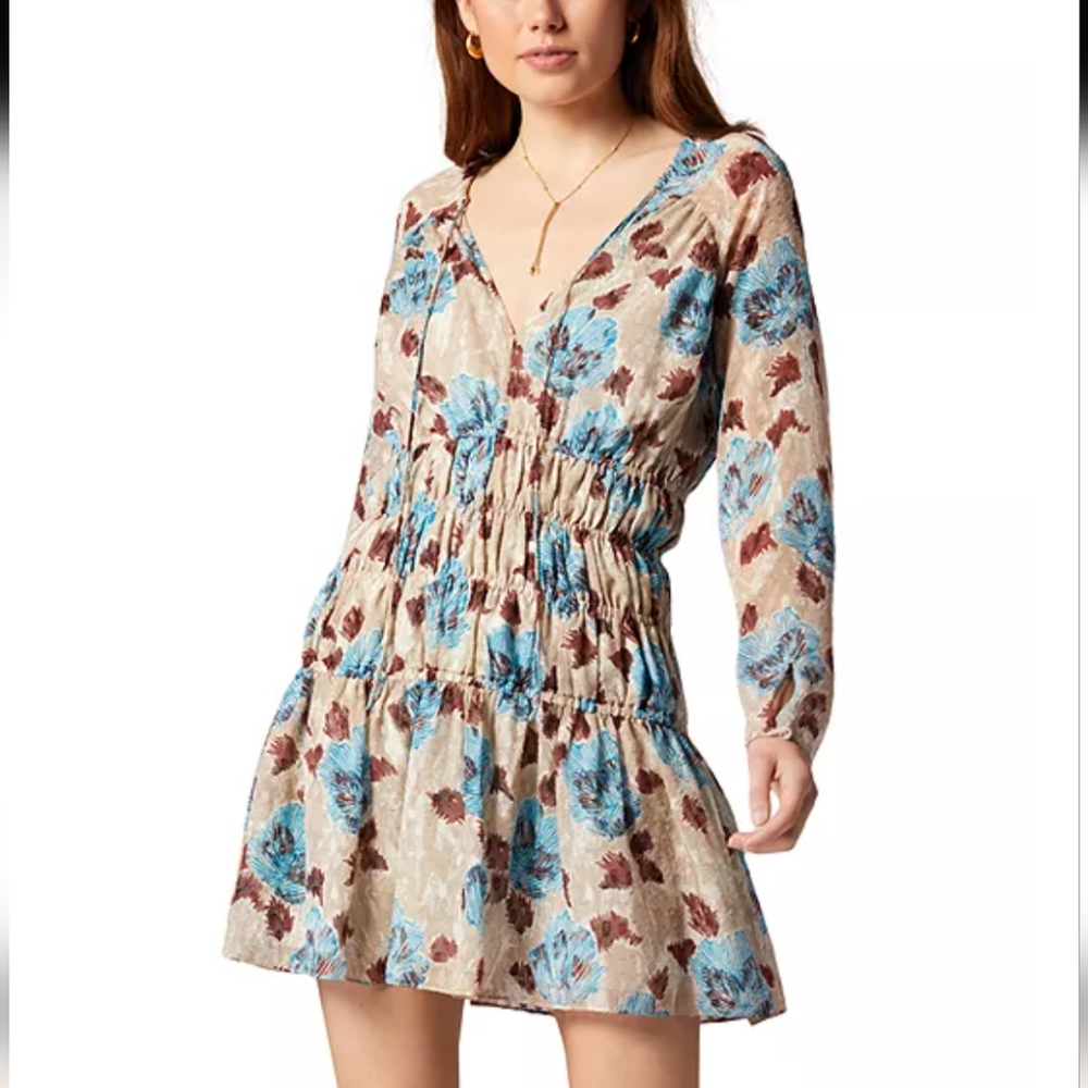 Joie Women's Size XS Aminah Silk Smocked A-line Mini Dress MSRP $428
